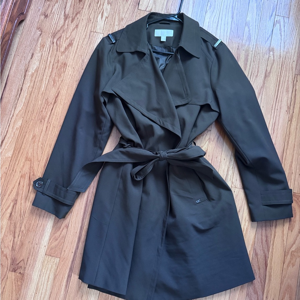 Michael Kors Olive Green Trench Coat with Tie Belt